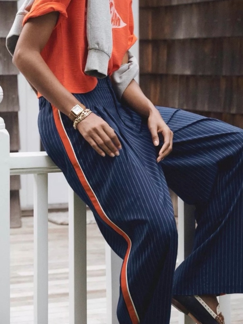 The Avery Pleated Wide Leg Trouser by Maeve Pinstripe - Picture 4 of 7